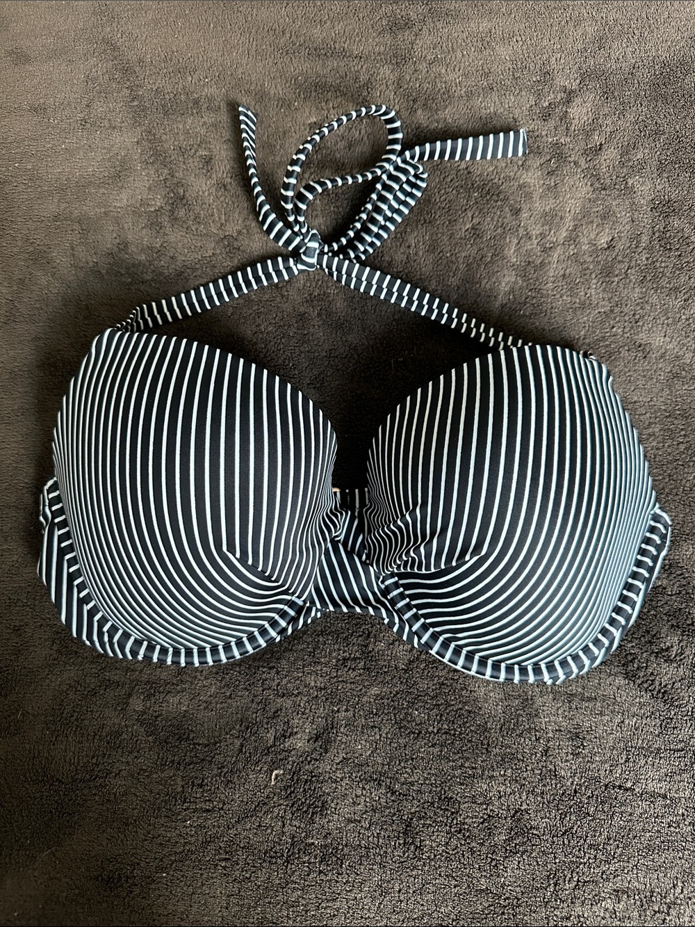 Shade & Shore Black and White Striped Halter Bikini Top